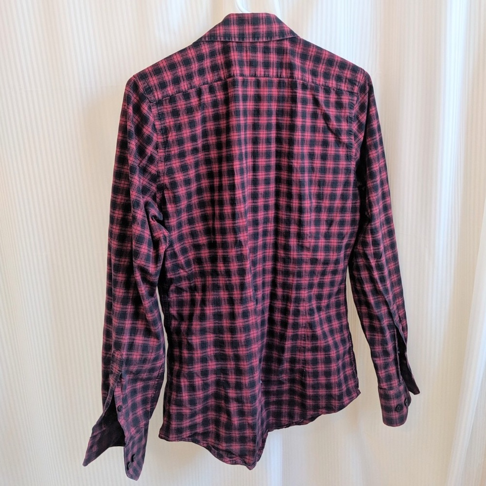 Express Plaid Ultra Slim Fit Button Down Blouse - Picture 3 of 3